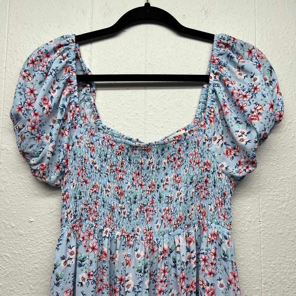 Pie In The Sky Smocked Lace Up Puff Sleeve Floral Maxi Dress M Cottage Prairie - Picture 4 of 15